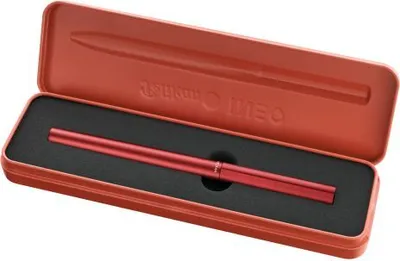 A red pen in its open red case.