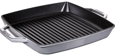 Produktbild von Staub Rechteckige Grillpfanne mit zwei Griffen, Grau Quadratische Grillpfanne mit zwei Griffen, Farbe Graphitgrau, 33 cm, Gusseisen