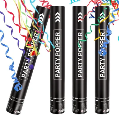 Produktbild von Konfettikanone XXL – Set mit 4 Stück – 40 cm Konfetti-Popper aus Papier – Konfettikanonen – Reichweite: 5-8 Meter – Party-Popper