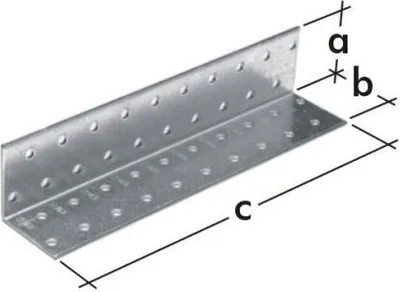 A metal angle bracket with dimensions labeled.