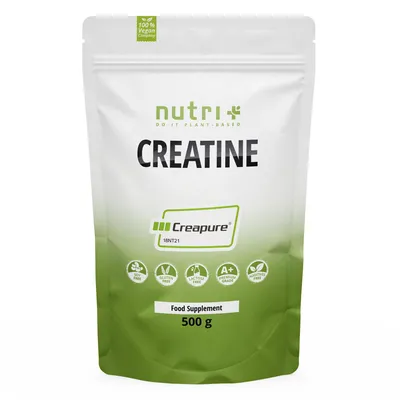 Zdjęcie produktu dla nutri+ Monohydrat kreatyny (Creapure®) w proszku 500 g - Kreatyna z witaminą B12 wegańska