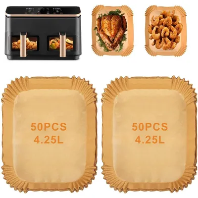 Produktbild von Backpapier für Airfryer – hitzebeständig, antihaftbeschichtet – 100 Stück, 21 x 17 cm
