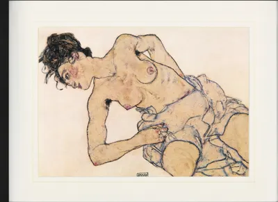 Obrázek produktu pro Egon Schiele Rámovaný obraz s jemným paspartováním | Wall Art | V rámu - Klečící polonahá žena, 1917 (60 x 80 cm)