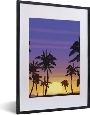 Produktbild von MuchoWow® MuchoWow® Gerahmtes Poster Sonne - Palme - Meer 30x40 cm - Poster mit zchwarzem Bilderrahmen - Wandposter Schlafzimmer