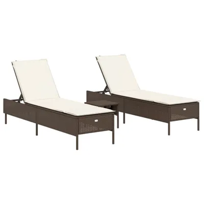 Produktbild von vidaXL 3-tlg. Sonnenliegen-Set mit Auflage Braun Poly Rattan