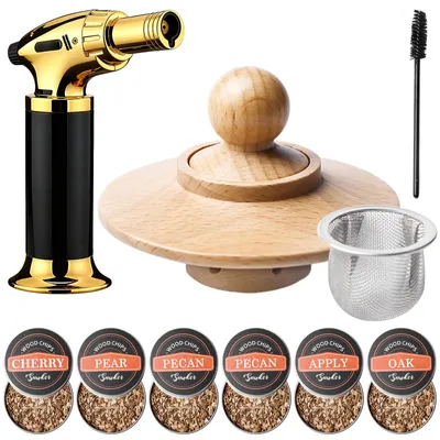 Cocktail-Räucherset mit Whisky-Smoker, 6 Holzchips, Anzünder