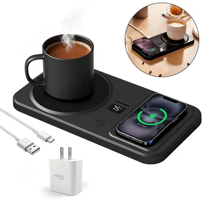 Produktbild von 2-in-1 Elektrischer Kaffeewärmer mit 3 Temperaturstufen,Handy kabellos aufladbar, mit automatischer Abschaltfunktion
