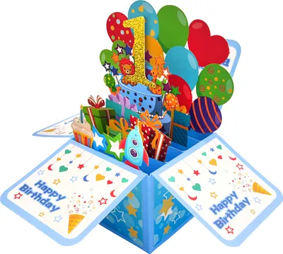 Produktbild von Geburtstagsgrußkarte, faltbar, dreidimensionales 3D-Design, Happy Birthday-Karte, Geschenk für Baby, Tochter, Sohn, 1 Jahr