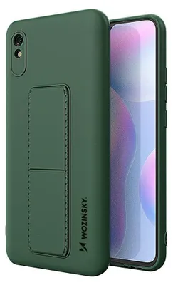Obrázok produktu pre Kickstand puzdro stand-up silikónové tvrdé puzdro shell príslušenstvo ochrana puzdra s integrovaným magnetom pre Xiaomi Redmi Note 9 v tmavozelenej farbe