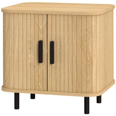 Produktbild von Nachttisch mit Lamellentš¹ren und Stahlbeinen, fš¹r Schlafzimmer und Wohnzimmer, Eiche