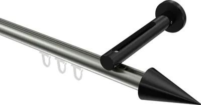 Produktbild von Interdeco Innenlaufstange / Gardinenstange mit Innenlauf Edelstahl-Optik / Schwarz, Typ Siteno Savio (Kegel), 20 mm Ø 1-läufig, 420 cm