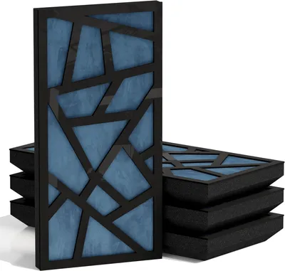 Zdjęcie produktu dla Zestaw 8 wąskich paneli akustycznych SKYROSS-F, obita tkaniną welwetową, o wymiarach 50x25 cm, kolor: czarny/niebieski