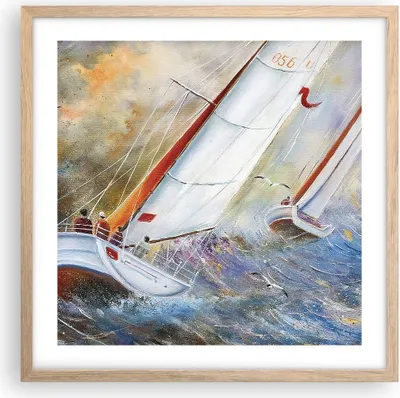 Produktbild von Gerahmtes Poster - Rahmen in heller Eiche - Segelboot Bild Regatta - 50x50 cm - Wand Bild - Wanddeko - Wandbilder - Wandposter - Bilderrahmen - Bilder - Kunstdruck - Wandbild - P2NAC50x50-4134