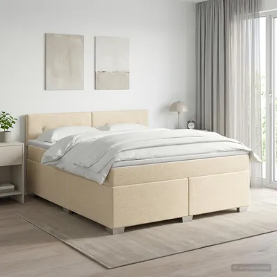 Zdjęcie produktu dla vidaXL Łóżko sprężynowe z materacem kremowe 140 x 200 cm tkanina