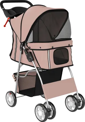 Produktbild von Hundewagen Faltbar Hundebuggy mit Reflektorstreif Aufbewahrungskorb Kissen für kleine Hunde bis 10 kg 77x44x102cm Kaffee