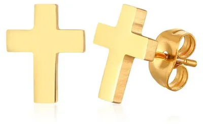 Produktbild von Ohrstecker Kreuz Männer: Ohrringe Edelstahl in Silber, Schwarz oder Gold Gold