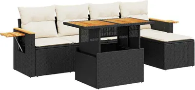 Produktbild von 6-tlg. Garten-Sofagarnitur mit Kissen Schwarz Poly Rattan