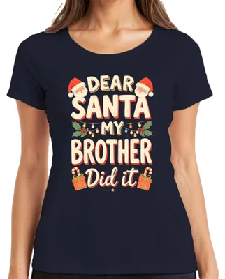 Zdjęcie produktu dla Dear Santa My Brother Christmas Gift Śmieszny świąteczny humor Koszulka damska, granatowy, XXL