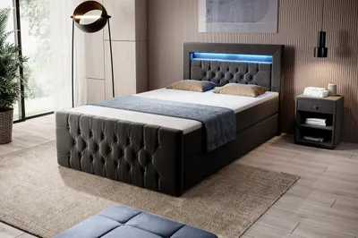 Produktbild von Moebelfest Boxspringbett 120x200 cm mit Bunt LED-Beleuchtung: Polsterbett mit Bettkasten, Taschenfederkernmatratzen 7 Zonen, Topper sowie Kopf- und Fußteil (Liverpool in Graphite)