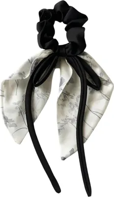 Immagine prodotto di Gomma per capelli Molly nera con fiocco e chiffon floreale KP38202