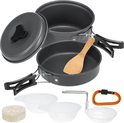 Produktbild von Topfset, Outdoor-Kochgeschirr-Set, 10-teiliges Camping-Kochgeschirr-Set, Outdoor-Kochtöpfe und Pfannen, Outdoor-Ausrüstung