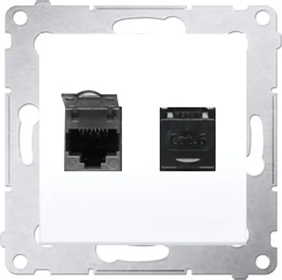 Produktbild von Doppelte RJ45-Computerbuchse der Kategorie 6 mit Staubschutzklappe, weiß Simon54