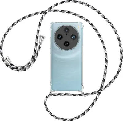 Produktbild von Handykette Backcover-Schutzhülle mit Band (Metall silberfarben) für vivo X100 Pro (V2324A) - schwarz/grau/weiß