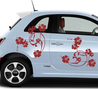 Produktbild von Aufkleber - Autoaufkleber-Set Hibiskus Swirl 4 Stk. je 60cm x 47cm dunkelrot - Tuning Carystyling Heckscheibe Auto
