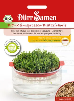 Produktbild von Dürr -Keimsprossen Blattzichorie, bestens zur Verfeinerung von Salaten geeignet, Inhalt: 25gr.