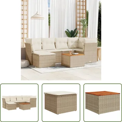Produktbild von The Living Store 7-tlg. Garten-Sofagarnitur mit Kissen Beige Poly Rattan