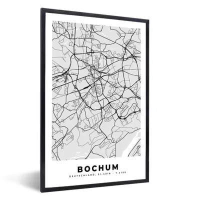 Produktbild von MuchoWow® Gerahmtes Poster Deutschland - Stadtplan - Bochum - Karte 20x30 cm - Poster mit Schwarzem Bilderrahmen Wandposter Rahmen Foto Bilder - Drucken - Bilder Poster im Rahmen
