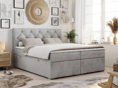 Obrázek produktu pro Boxspring s prošívaným čelem postele ALDA - 180x200 cm - Materaze multipocket H3 | Světle šedá Samet - Topper T25