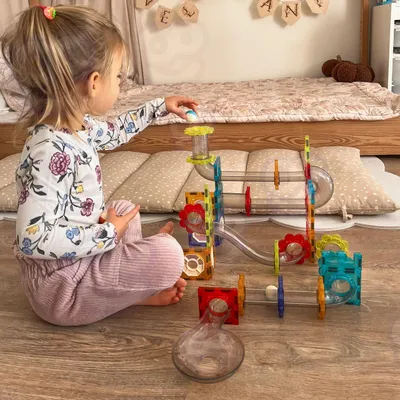 Productafbeelding van Woopie magnetische constructieblokken 3D-educatieve set kogelbaan 113-delig.