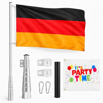 Produktbild von ONBEST Fahnenmast | mit Bodenhülse und Karabiner | 6,2 m | inklusive Deutschlandfahne | Partyfahne