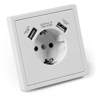 Produktbild von Schutzkontakt-Steckdose McPower "Shallow", 2xUSB-A - 5V/2,1A, weiß, matt