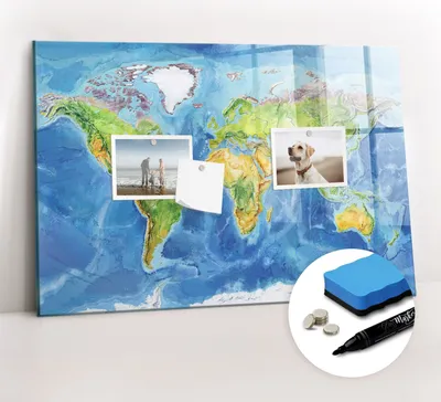 Produktbild von Magnetpinnwand Memoboard - Zubehörsatz - Schwarzer Marker + Schwamm + Magnete - 60 x 40 cm - Weltkarte