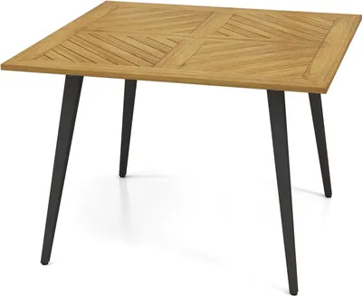 Zdjęcie produktu dla Stół ogrodowy KOMFOTTEU z 5 cm otworem na parasol, stół jadalniany z drewna akacjowego, drewniany stół dla 4 osób, stół patio do ogrodu, na podwórko, werandę