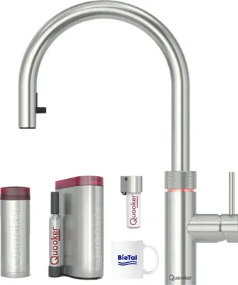 Produktbild von Quooker Wasserhahn Flex Voll Edelstahl PRO3 & sprudelndes Wasser CUBE mit Filter