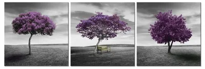 Productafbeelding van Solidchoice - Set van 3 Canvasprints met Paarse Bomen voor Woonkamer