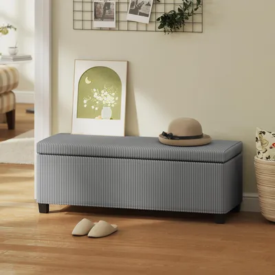 Produktbild von Polsterbank Cordbezug, Sitzbank mit Stauraum, Truhenbank Aufbewahrungsbank, Grau  |  220 kg  |  84 L  |  112 x 42 x 40 cm