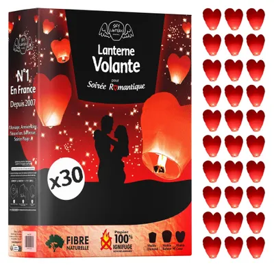 Zdjęcie produktu dla Zestaw 30 czerwonych, papierowych lampionów w kształcie serca