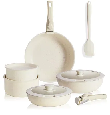 Immagine prodotto di Set di pentole DUMOS con manico removibile, 12 pezzi. Set di pentole e padelle con rivestimento antiaderente