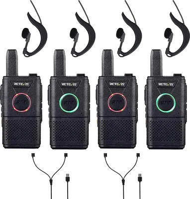Obrázek produktu pro Retevis RT618 mini vysílačka dobíjecí, Profesionální dvoucestné rádio s licencí PMR446 s náhlavní soupravou Dual PTT obousměrné vysílačky pro školy, dopravu, hřiště, vinařství