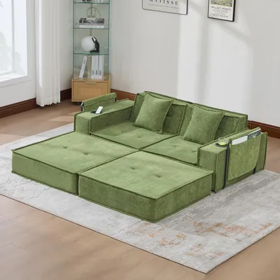 Immagine prodotto di LVHOM Divano modulare Divano a terra in ciniglia con portabevande, divano pieghevole estraibile Divano per bambini Poltrona letto per il pisolino, divano a 2 posti, verde