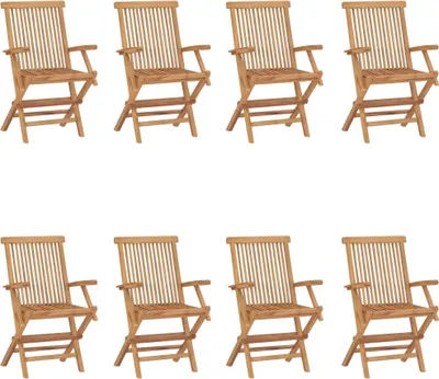 Produktbild von Gartenstuhl-Set, klappbar, 8-teilig, aus massivem Teakholz, wetterfest, 56x62x90 cm, Sitzhöhe 45 cm, bis 110 kg