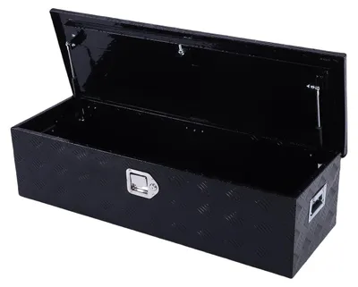 Image de Boîte à outils en aluminium de 39 pouces pour plateau de camion, boîte à outils de rangement robuste pour remorque avec serrure à poignée latérale et 2 clés pour