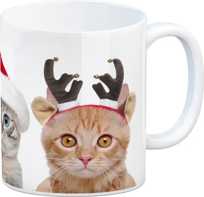 Produktbild von Katzen Tasse Kaffeebecher mit Weihnachtsmotiv Tasse Kaffeetasse Becher mug Büro