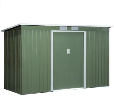 Produktbild von Gerätehaus, Gartenhaus, Geräteschuppen Mit Schiebetür, Lüftungsfenster, Pultdach, Outdoor, Stahl, Hellgrün, 280 X 130 X 172 Cm