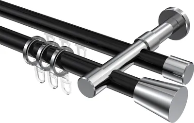 Produktbild von Interdeco Rundrohr-Innenlaufstange / Gardinenstange (Kombination) Schwarz / Chrom, Typ Prestige Sitra (Konus), 20 mm Ø 2-läufig, 480 cm