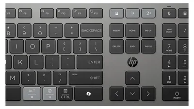 Produktbild von HP 725 Kombo mit wiederaufladbarer kabelloser Tastatur und Maus für mehrere Geräte, Volle Größe (100%), Kabellos, RF Wireless + Bluetooth, Scherenschalter, Schwarz, Maus enthalten